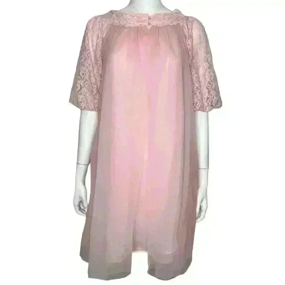 Vintange Pink Sheer Lace Robe Set Two Piece Size Small - Picture 14 of 14